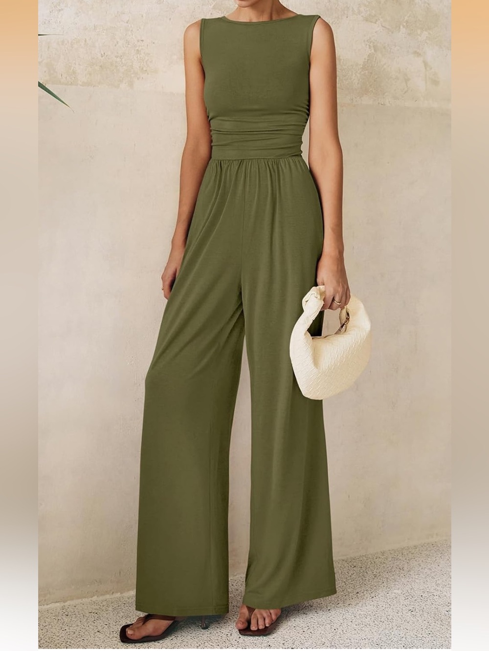 PrettyGarden Wide Leg Olive Green Jumpsuit